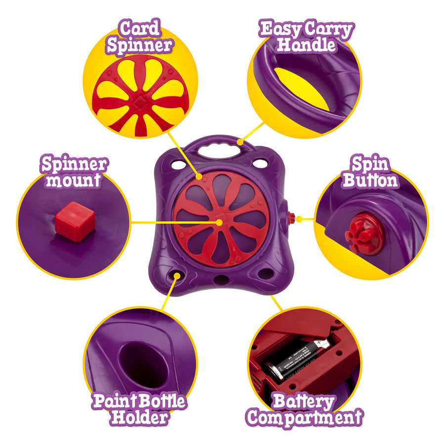 Creative Kids Spin & Paint Art Kit - Spinning Art Machine + Flexible Splatter Guard + 5 Bottles of Paint + 8 Large, 8 Small, 4 Round Cards + 4 White Crayons | Preschool Toddlers, Children & Adults, 6+