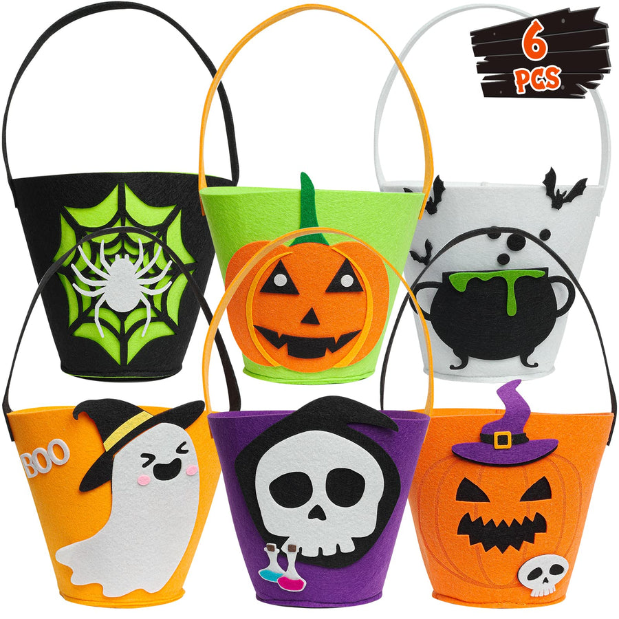 6 Pack Candy Felt Holder Buckets for Kids, Halloween Boo baskets for Trick or Treating Bags, Halloween Candy Pails, Halloween Snacks, Halloween Goodie Bags, Bucket Decoration, Spooky Baskets