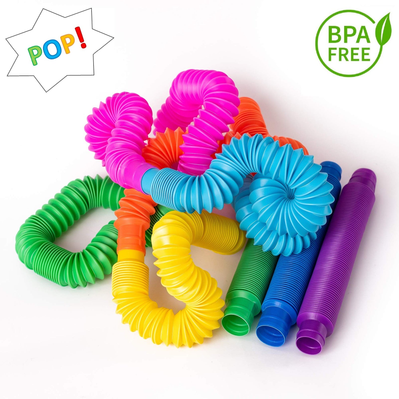 nutty toys 8 pk Pop Tube Sensory Toys - Fine Motor Skills & Learning for Toddlers, Top ADHD Fidget 2021, Unique Kids & Adults Christmas Stocking Stuffer Gift Idea, Best Tween Boy & Girl Present
