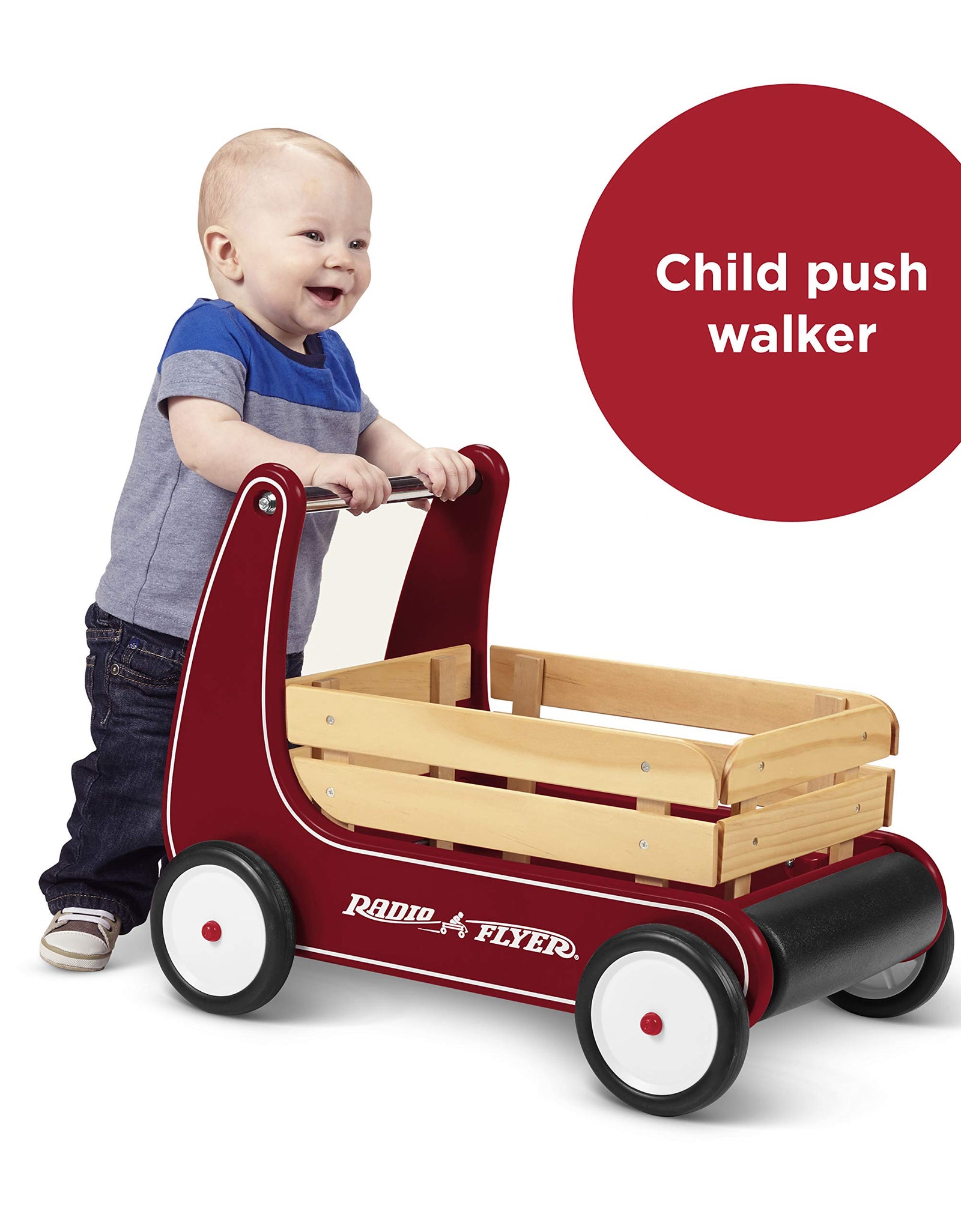 Radio Flyer Classic Walker Wagon, Sit to Stand Toddler Toy, Wood Walker, 1-4 Years , Red