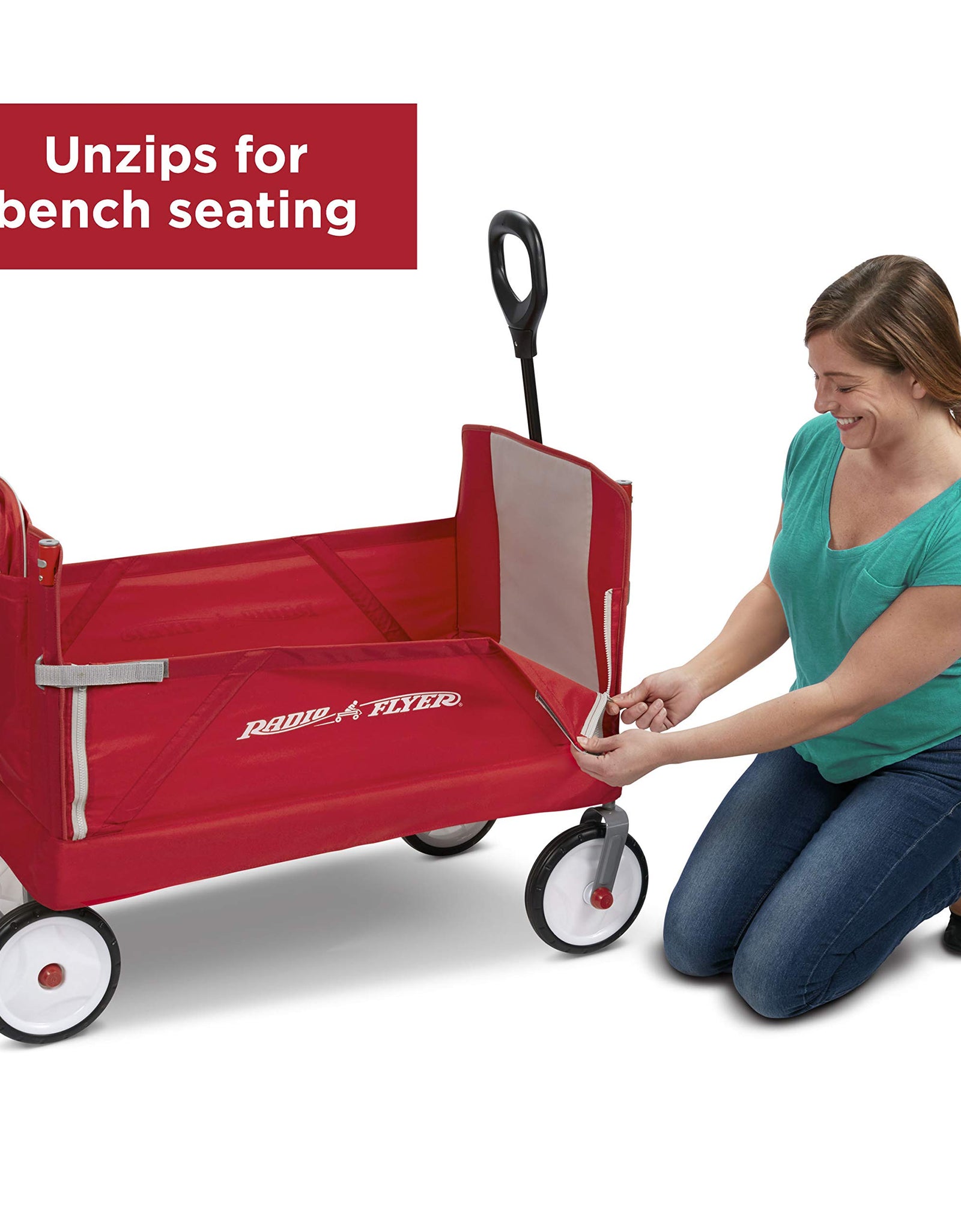 Radio Flyer 3-In-1 EZ Folding, Outdoor Collapsible Wagon for Kids & Cargo, Red