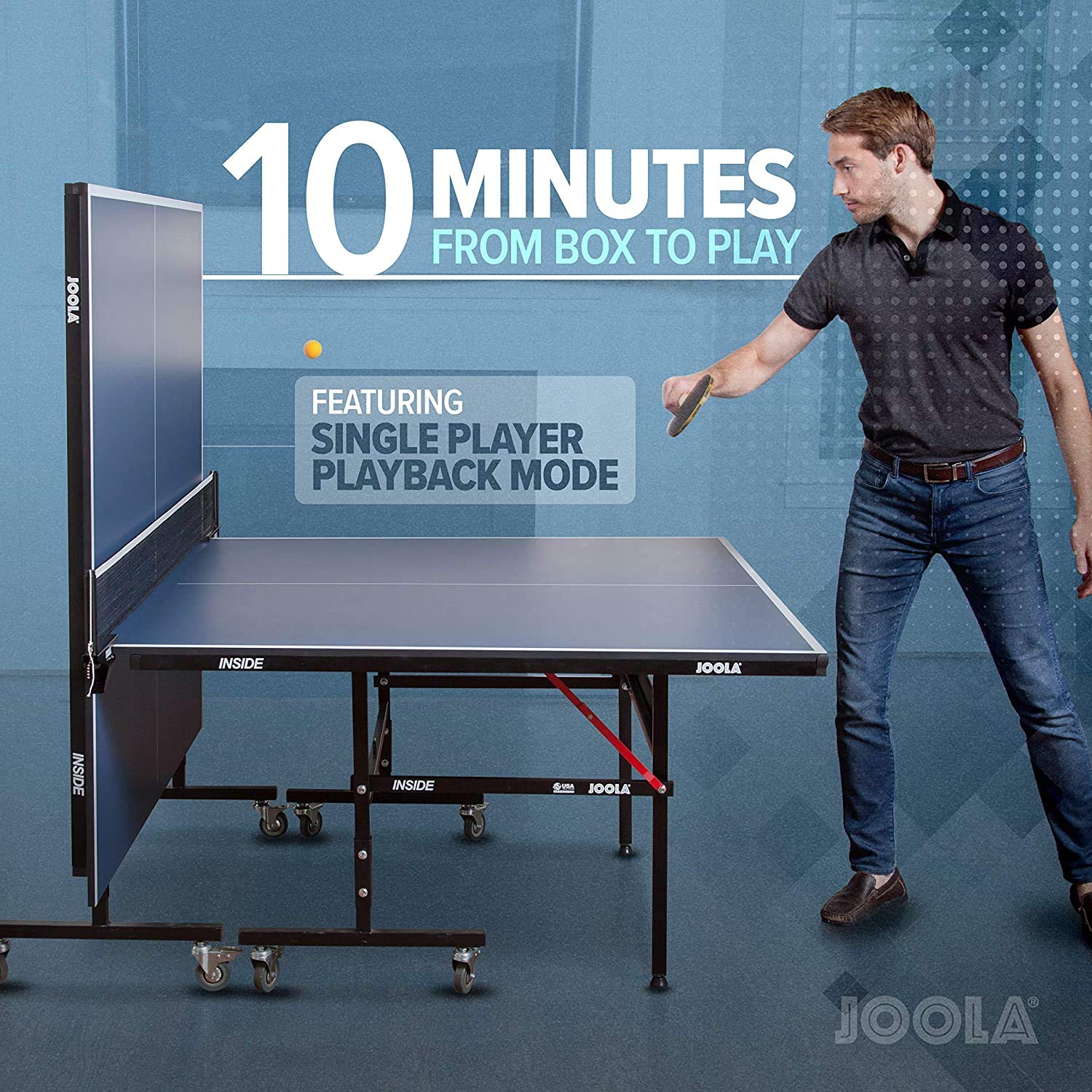 JOOLA Inside - Professional MDF Indoor Table Tennis Table with Quick Clamp Ping Pong Net and Post Set - 10 Minute Easy Assembly - Ping Pong Table with Single Player Playback Mode