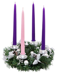 Advent Candle Set. "Made in the USA" Self Fitting End. Premium Hand Dipped Candles, Dripless, 4 pack - 3 purple, 1 pink
