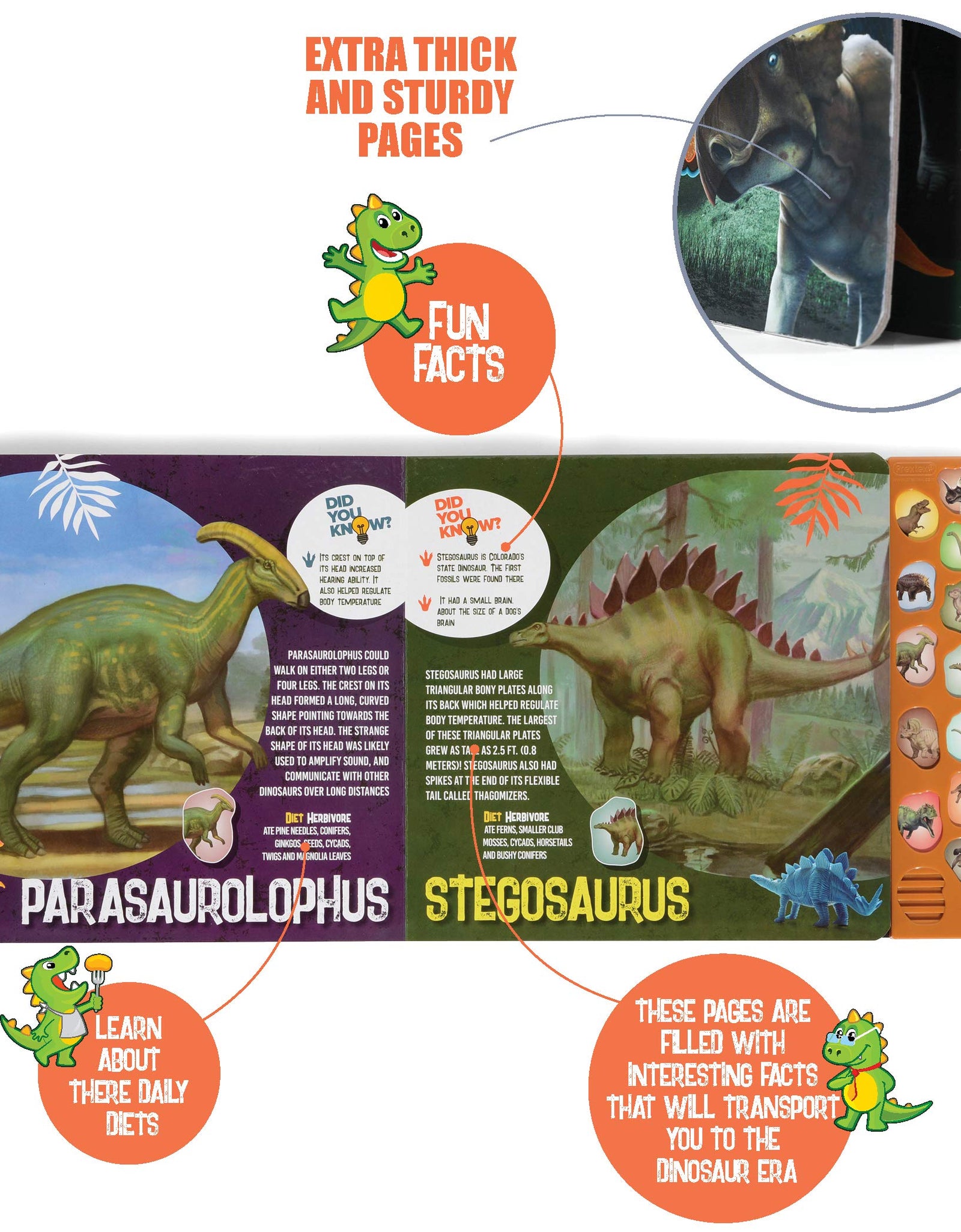 Prextex Realistic Looking Dinosaur With Interactive Dinosaur Sound Book - Pack of 12 Animal Dinosaur Figures with Illustrated Dinosaur Sound Book Toys for Boys and Girls 3 Years Old & Up