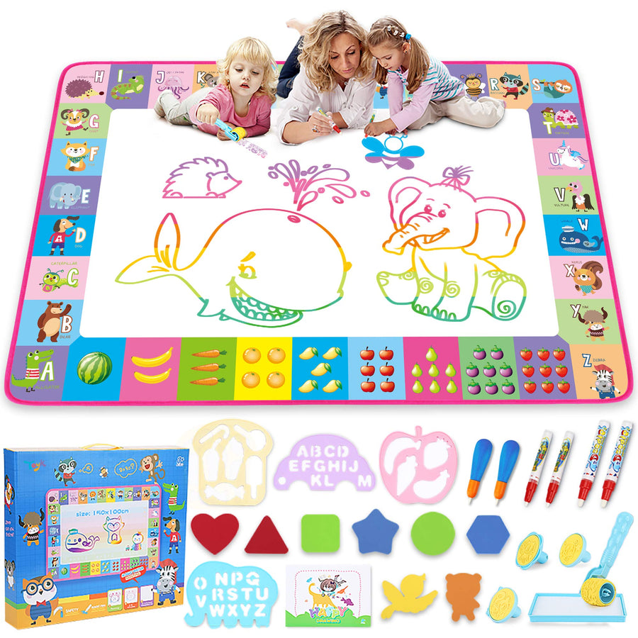 Water Doodle Mat - Kids Painting Writing Doodle Toy Board - Color Doodle Drawing Mat Bring Magic Pens Educational Toys for Age 3 4 5 6 7 8 9 10 11 12 Year Old Girls Boys Age Toddler Gift (Pink)