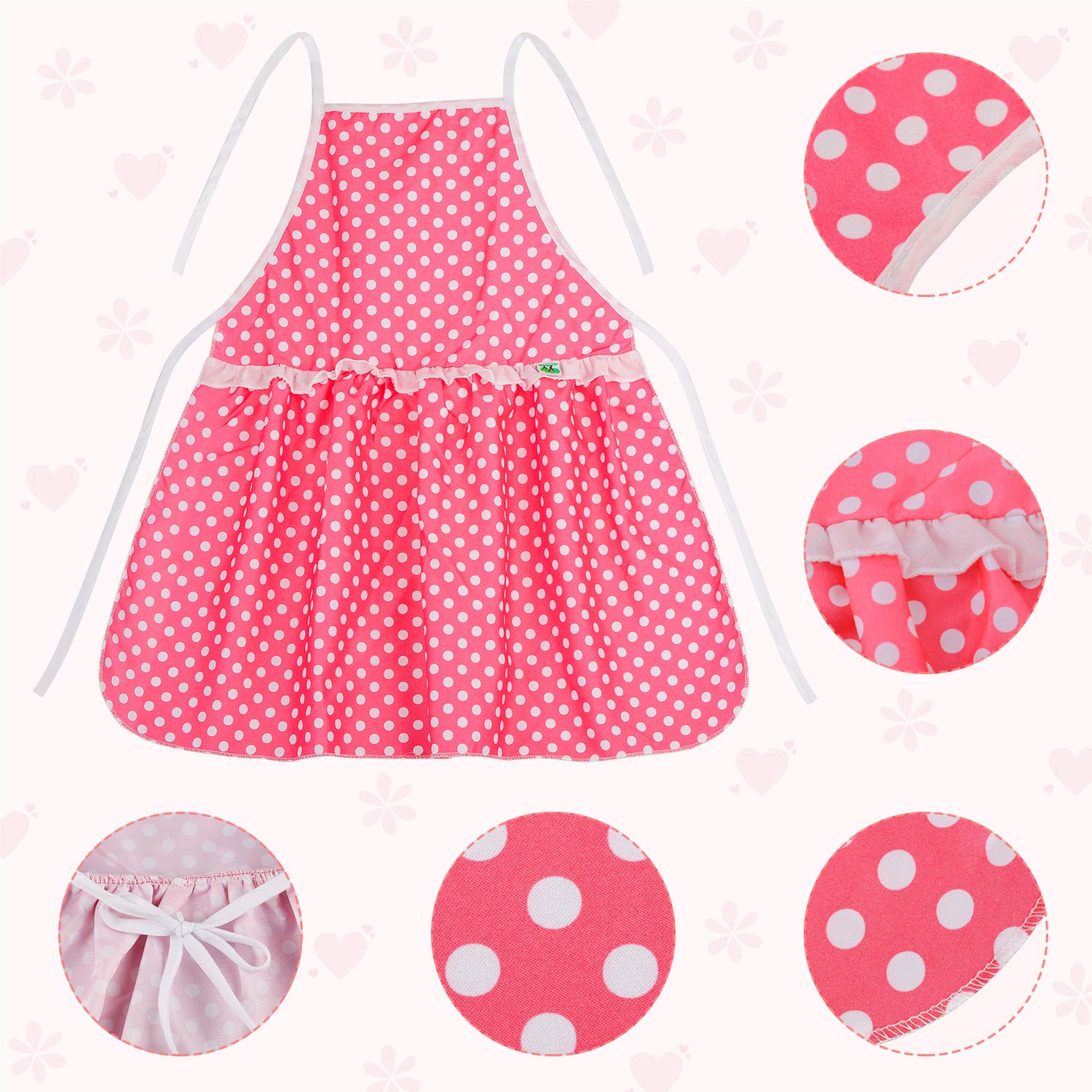 Kids Cooking Baking Set 17Pcs, Kids Chef Role Play Costume Set - Chef Hat and Matching Pink Apron Children Dress up Pretend Gift for 3 4 5 6 7 8 Year Old Girls Toys