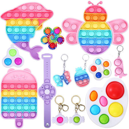 13 PCS Pop Bubble Fidget Sensory Toy, Push Fidget Toy for Kids, Squeeze Sensory Toy Autism Special Needs Stress Reliever,Easy to Carry Stress and Anxiety Relief Handheld Toys Set for Kids and Adults
