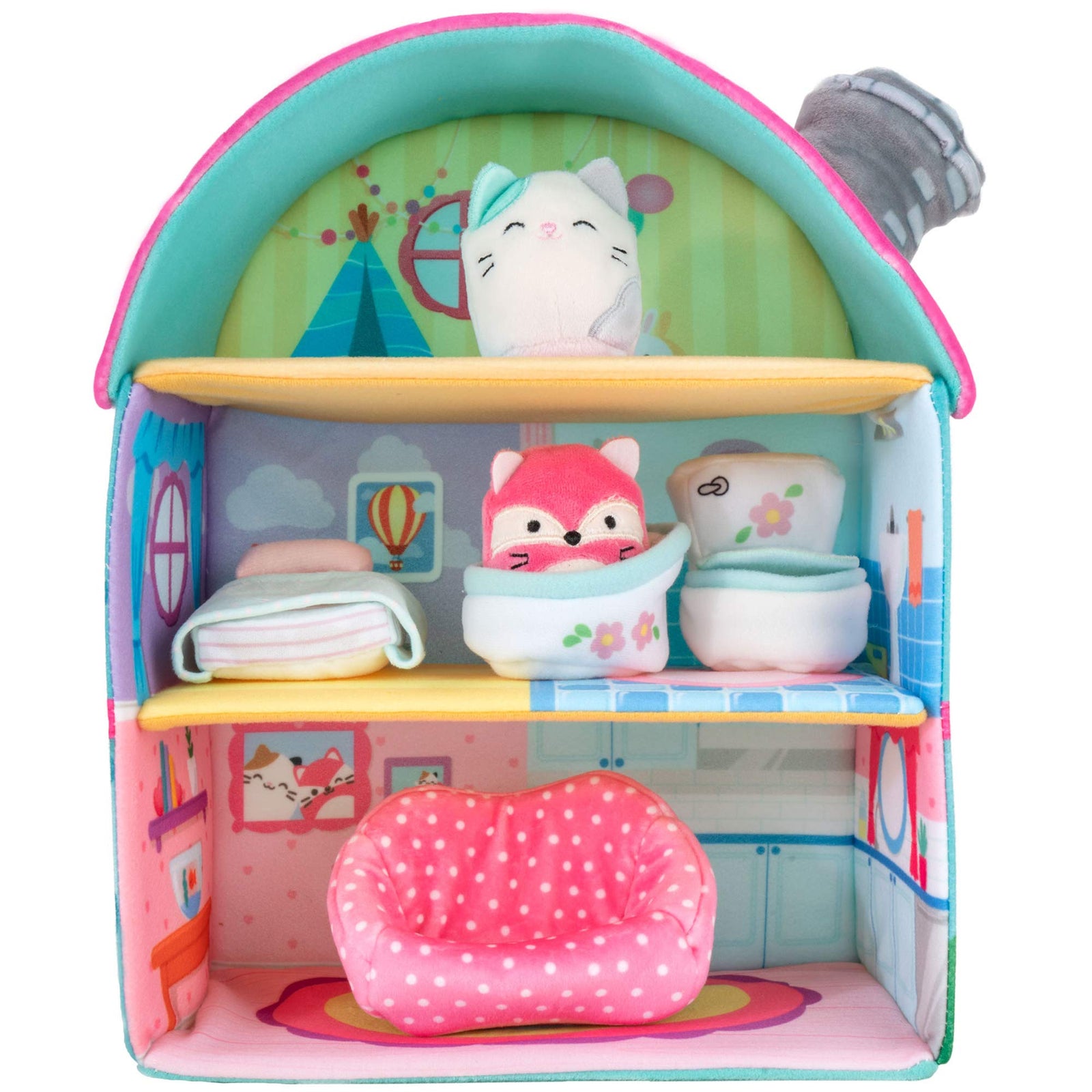 Squishville by Squishmallow Fifi’s Cottage Townhouse, 2” Blair and Fifi Soft Mini-Squishmallow and 4 Plush Furniture Accessories, Irresistibly Soft Plush Toys, 3 Floors to Explore, Amazon Exclusive