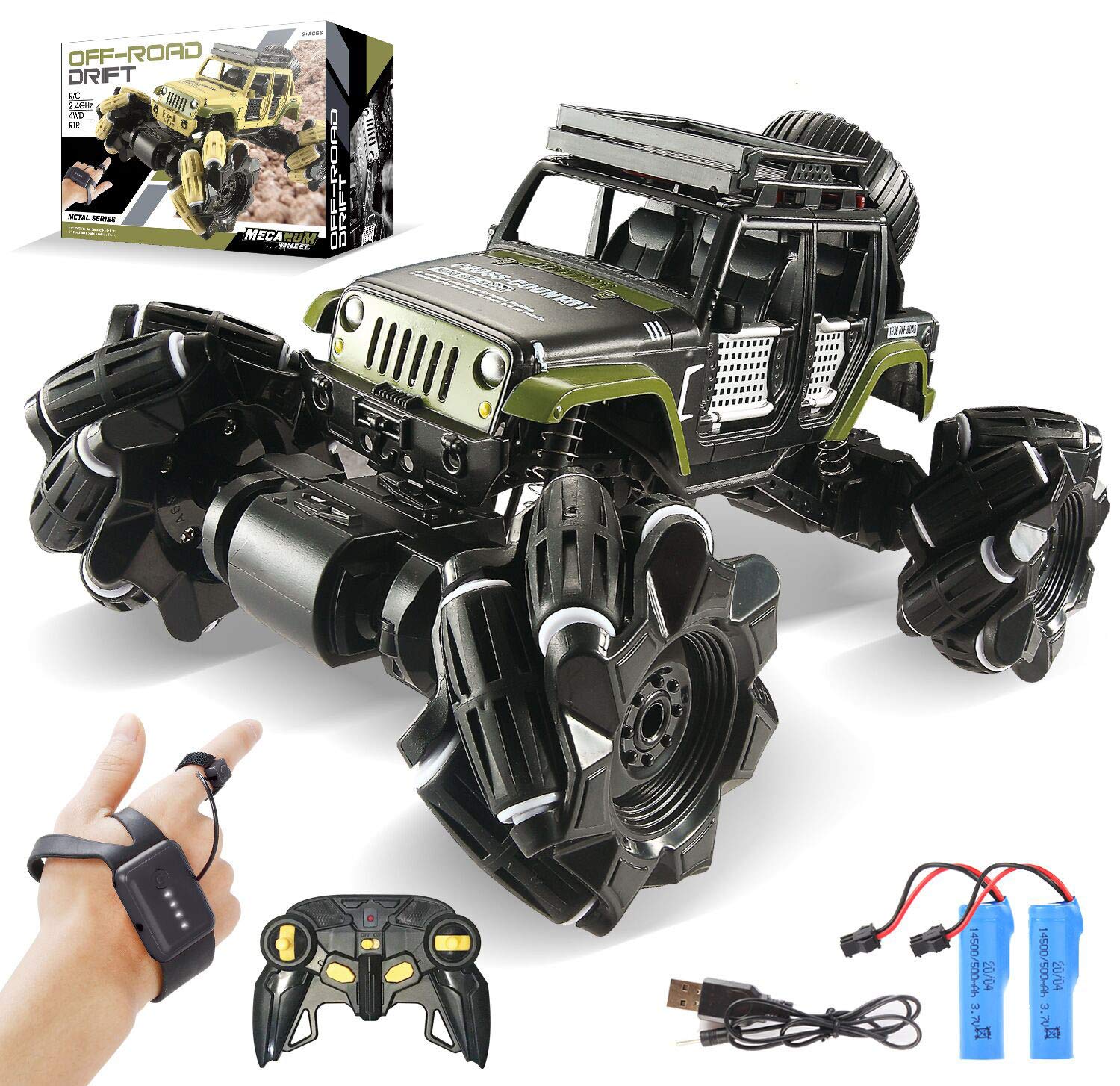 LOOZIX Remote Control Car, 1:16 Metal Drift RC Cars 360° Rotating 4WD 2.4Ghz Gesture Sensor Control Monster Truck for Kids All Terrains Crawler RC Vehicle Rechargeable Batteries for Boys Kids