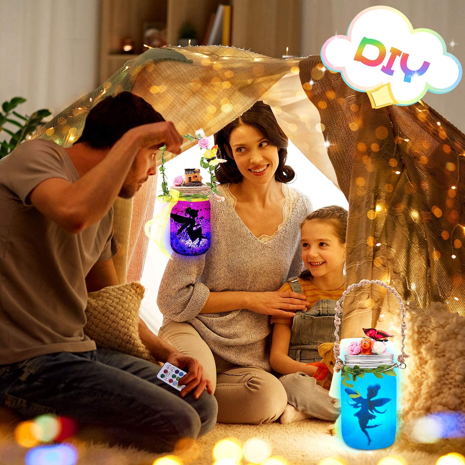 Alritz Fairy Lantern Craft Kit - Gift for Kids Ages 4-12 - Remote Control Mason Jar Night Light - DIY Garden Decor Art Project, Best Creative Activities for Birthday Party and School