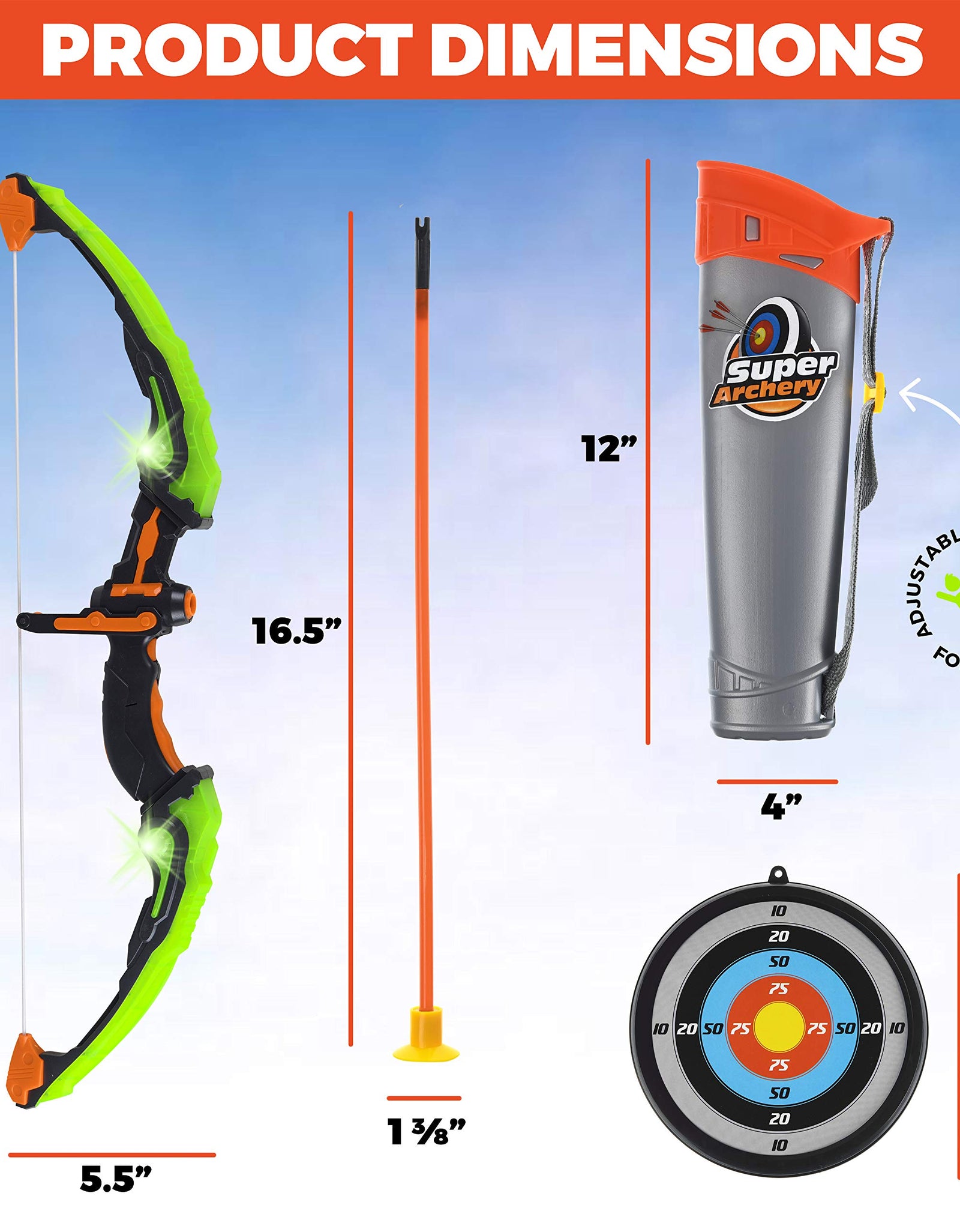 Toyvelt Bow and Arrow Set for Kids -Light Up Archery Toy Set -Includes 6 Suction Cup Arrows, Target & Quiver - for Boys & Girls Ages 3 -12 Years Old (Green)