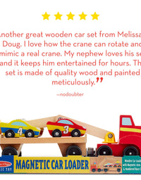 Melissa & Doug Magnetic Car Loader Wooden Toy Set With 4 Cars and 1 Semi-Trailer Truck
