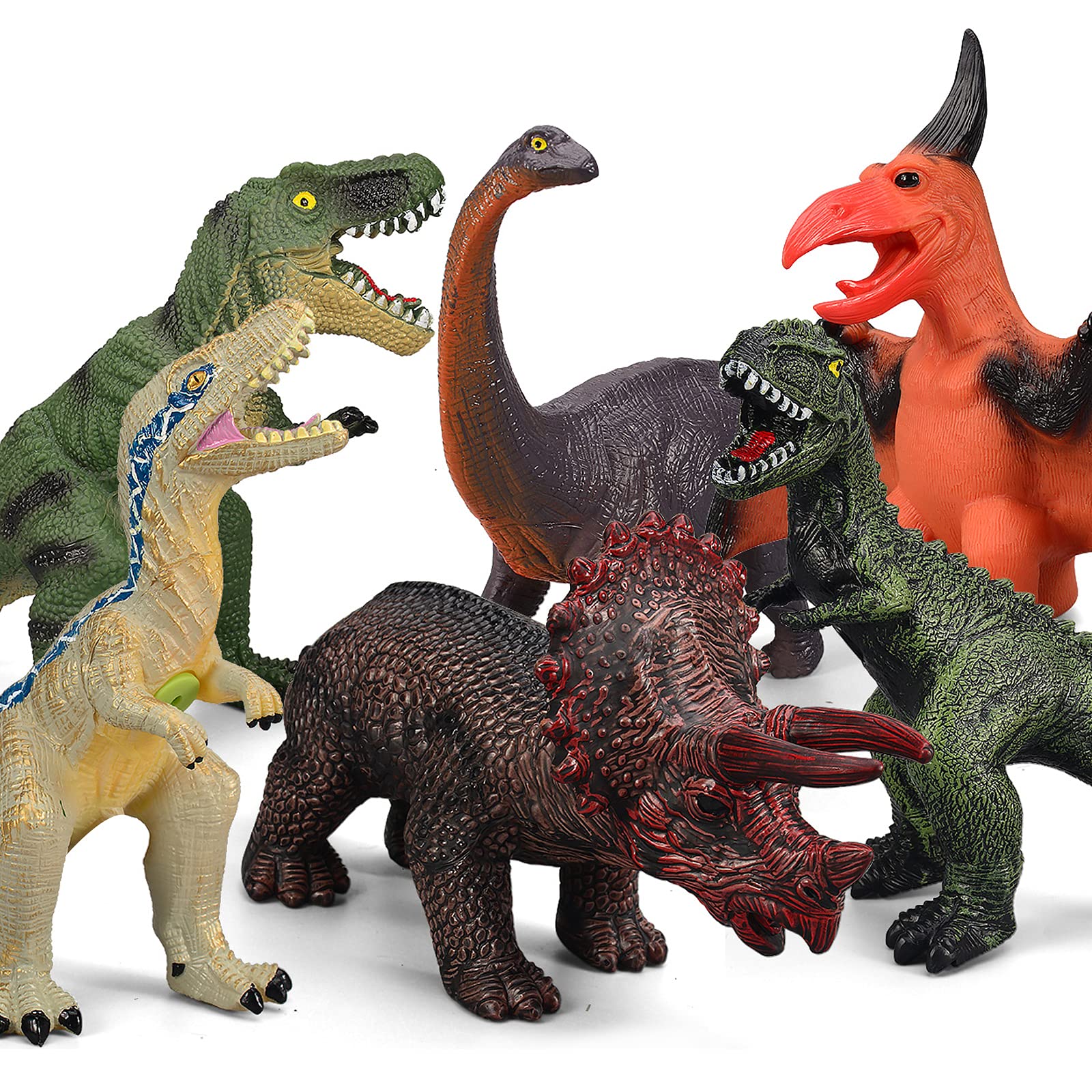 6 Piece Dinosaur Toys for Kids and Toddlers, Blue Velociraptor T-Rex Triceratops, Large Soft Dinosaur Toys Set for Dinosaur Lovers - Perfect Dinosaur Party Favors, Birthday Gifts