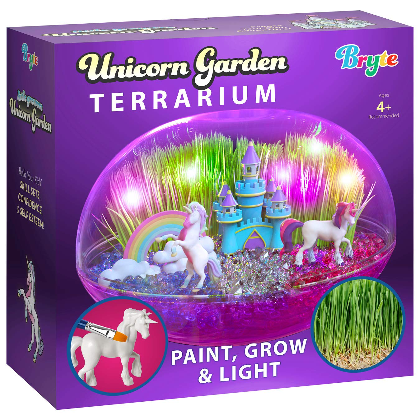 Little Growers Unicorn Terrarium Kit for Kids with Rainbow Fairy Lights and Paintable Figurines - Plant and Grow Light Up Garden - Science and Craft Kits for Girls and Boys - STEM Age Gifts and Toys