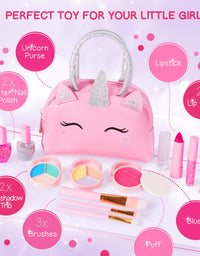 Sprinkles Toyz Kids Real Makeup Kit for Little Girls: with Pink Unicorn Make up Bag - Real, Non Toxic, Washable Make Up Toys - Gifts for Toddler Girl Young Children, Kid Princess Pretend Play Set
