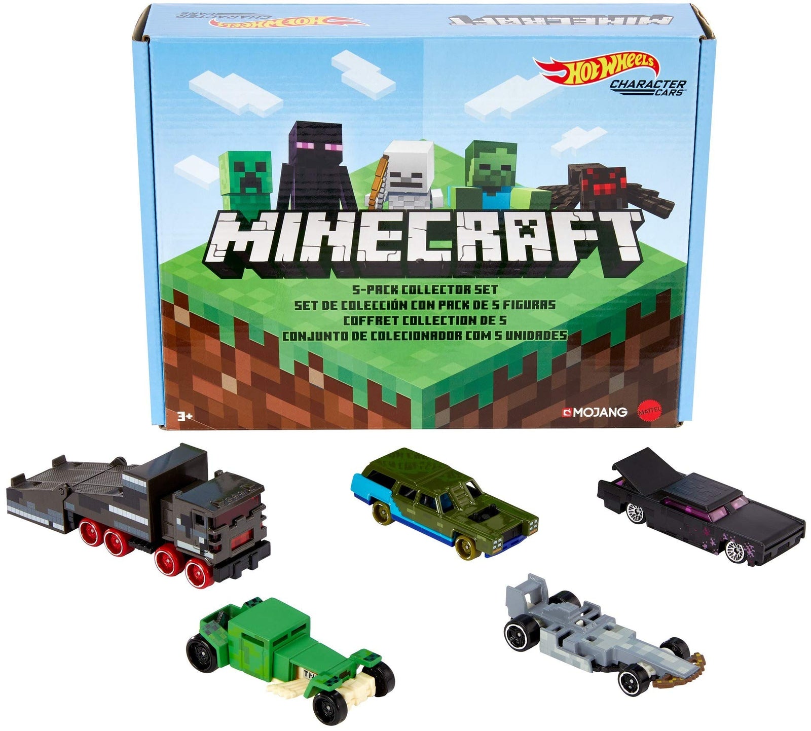 Hot Wheels Minecraft Character Vehicle 5-Pk Collector Set, 1:64 Scale Collectible Cars and Trucks for Play and Display, Gift for Kids Age 3 and Older [Amazon Exclusive]