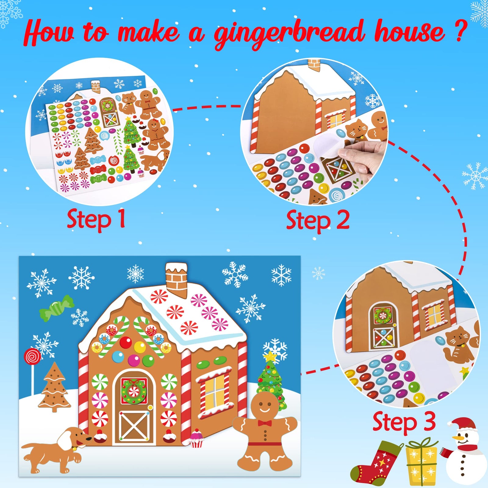 Make-a-Gingerbread House Stickers for Kids - Christmas Party Game/Craft/Activity/Favor/Supplies - 13 Finished Products