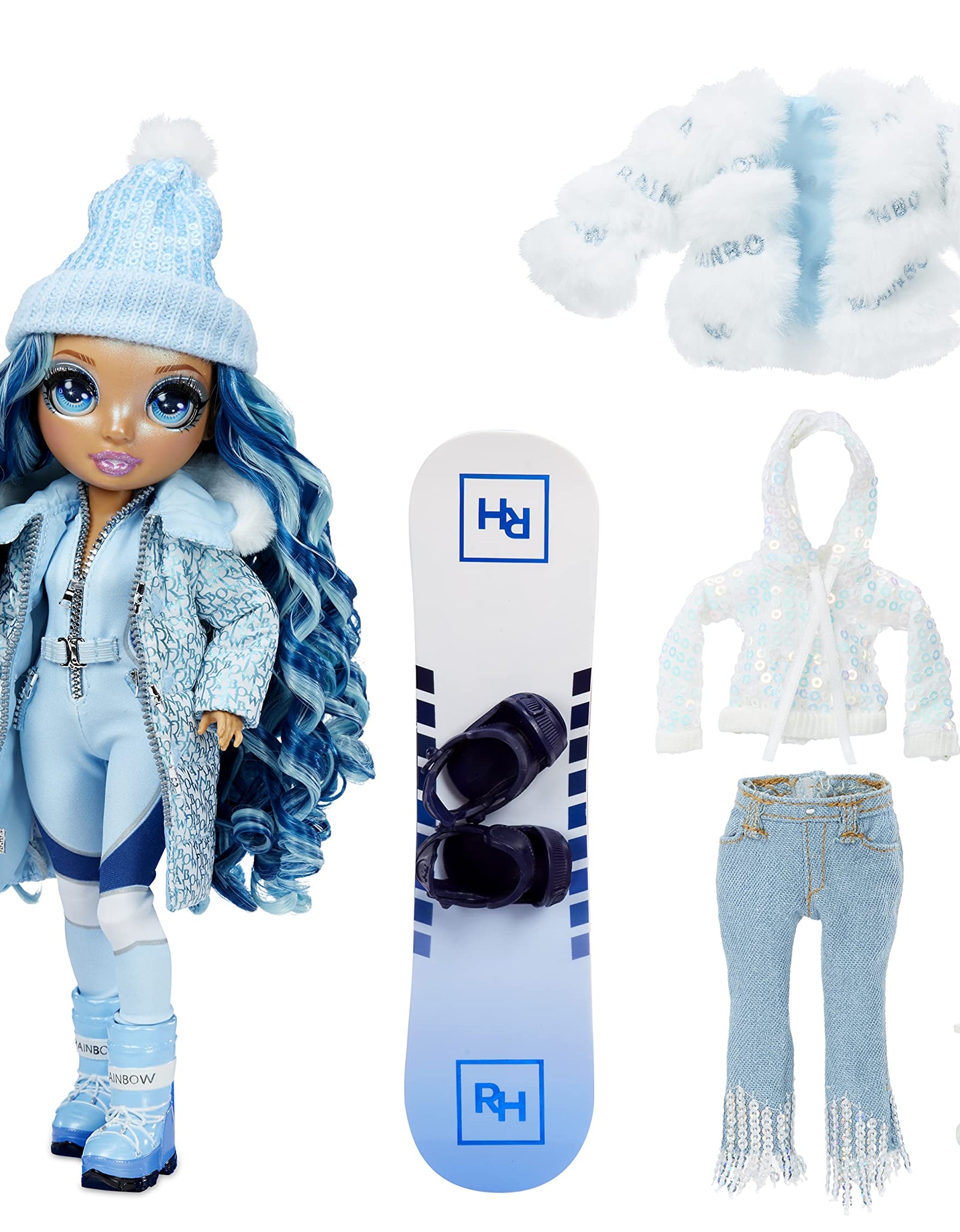 Rainbow High Winter Break Skyler Bradshaw – Blue Fashion Doll and Playset with 2 Designer Outfits, Snowboard Accessories, Gift for Kids and Collectors, Toys for Kids Ages 6 7 8+ to 12 Years Old