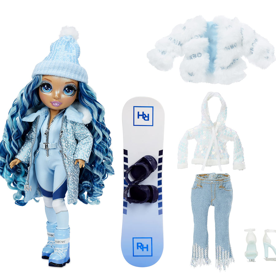 Rainbow High Winter Break Skyler Bradshaw – Blue Fashion Doll and Playset with 2 Designer Outfits, Snowboard Accessories, Gift for Kids and Collectors, Toys for Kids Ages 6 7 8+ to 12 Years Old