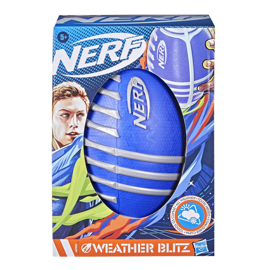 NERF Weather Blitz Foam Football for All-Weather Play -- Easy-to-Hold Grips – Great for Indoor and Outdoor Games -- Silver
