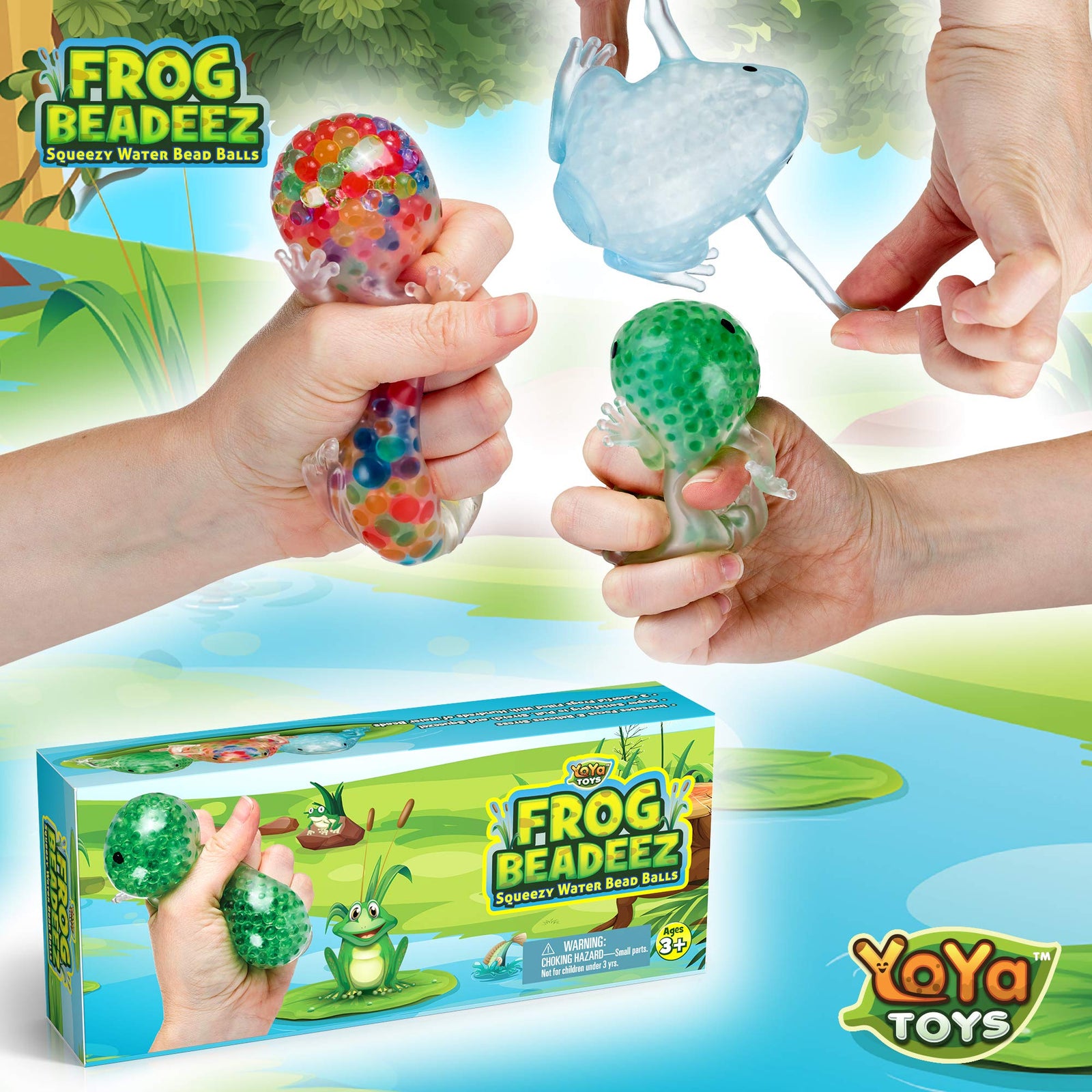 Frog Beadeez 3 Pack Stress Balls for Kids and Adults with Squishy Water Beads, Animal Shaped Stress Relief Toys, Fidget Sensory Toys for Autistic Children, ADHD, Anxiety, Animal Birthday Party Favors