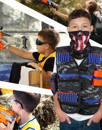 Kids Tactical Vest Kit for Nerf Guns Series with Refill Darts,Dart Pouch, Reload Clips, Tactical Mask, Wrist Band and Protective Glasses,Nerf Vest Toys for 8 9 10 11 12 Year Boys
