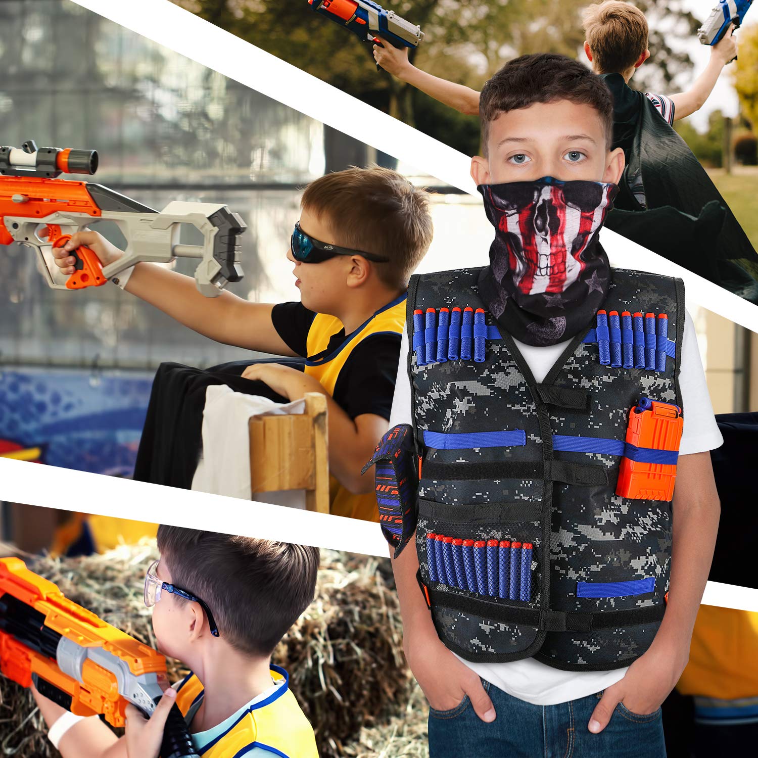 Kids Tactical Vest Kit for Nerf Guns Series with Refill Darts,Dart Pouch, Reload Clips, Tactical Mask, Wrist Band and Protective Glasses,Nerf Vest Toys for 8 9 10 11 12 Year Boys