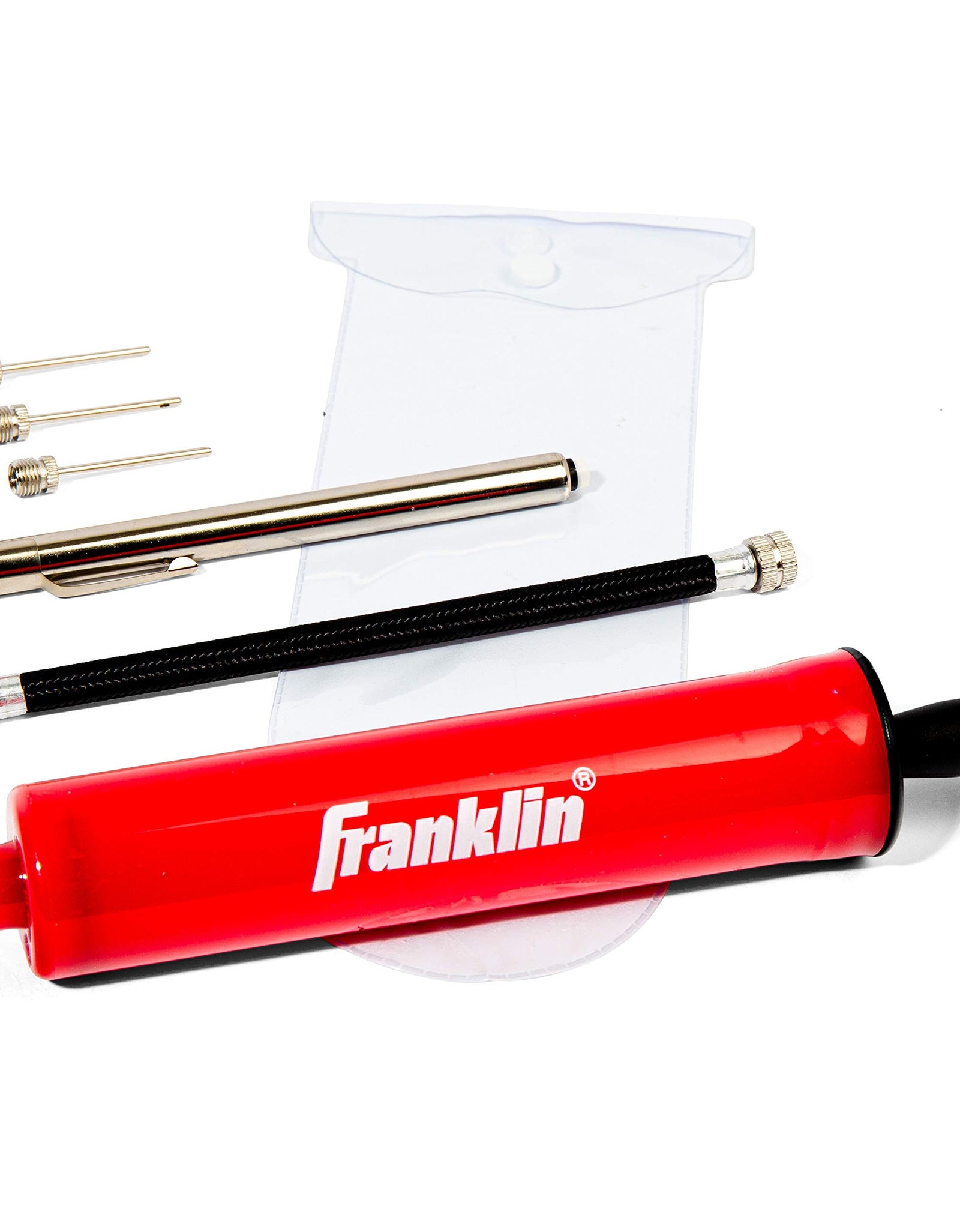Franklin Sports Ball Pump Kit -7.5" Sports Ball Pump with Needle - Perfect for Basketballs, Soccer Balls and More - Complete Hand Pump Kit with Needles, Flexible Hose, Air Pressure Gauge and Carry Bag