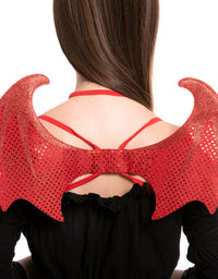 Spooktacular Creations 5 Pieces Halloween Devil Costume Set with Red Devil Wings, Devil Pitchfork, Bow Tie, Sequin Devil Horn Headband, and Devil Tail Demon Costume Accessories for Cosplay Party
