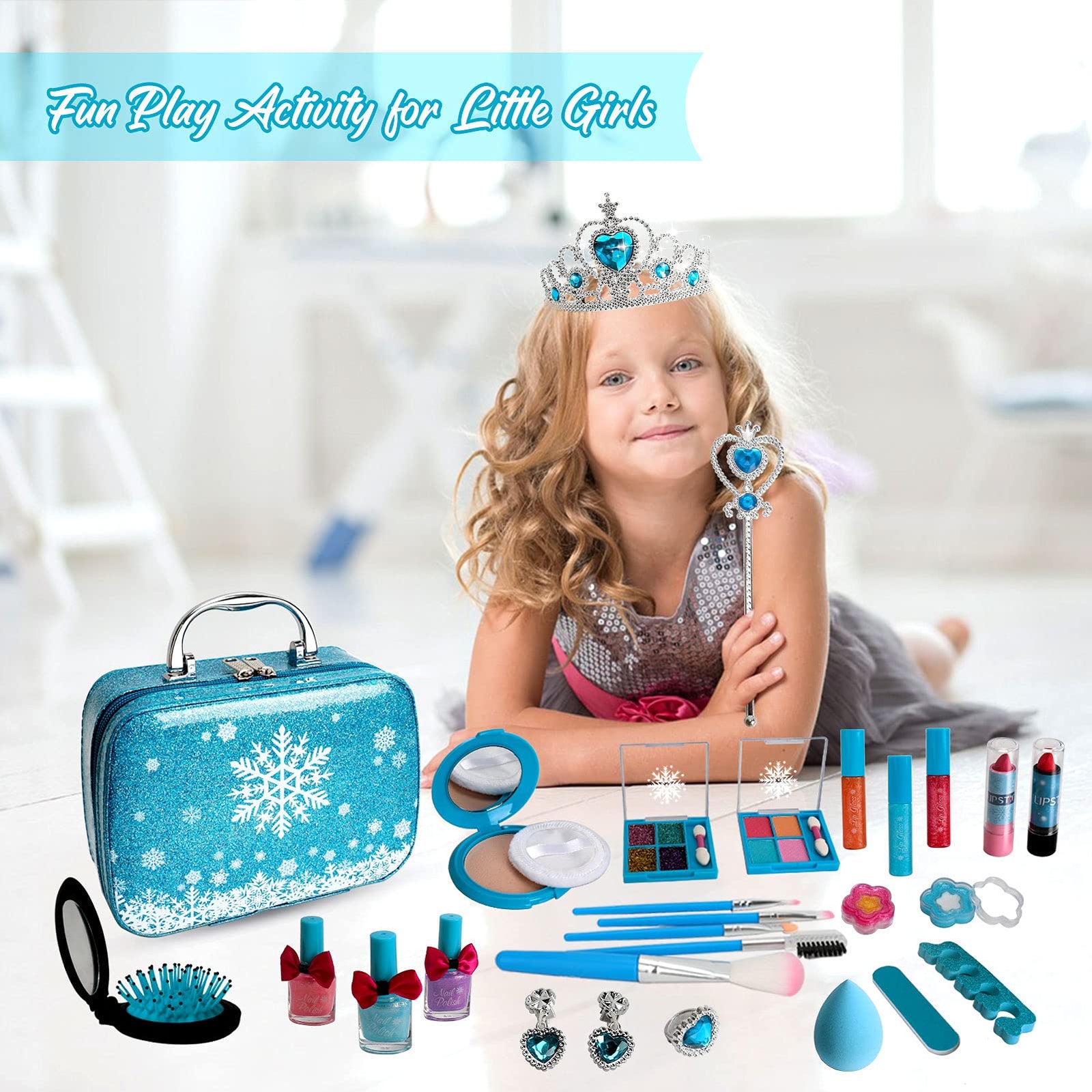 Sendida Kids Makeup Kit for Girls, Kids Play Real Washable Makeup Kit Cosmetics Toys Gift for Little Girls Toddlers Dress up Set, Birthday Gift Toys for 4-6 Years Girls