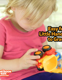 Educational Play Set for Kids Age 1, 2, 3 - Push & Pull Cars for Two Year Olds  - Storybook Toys for 2 Year Old Boy - Toys for 1 Year Old - Toddler Construction Friction Toy Trucks for 2 Yr Old Boys
