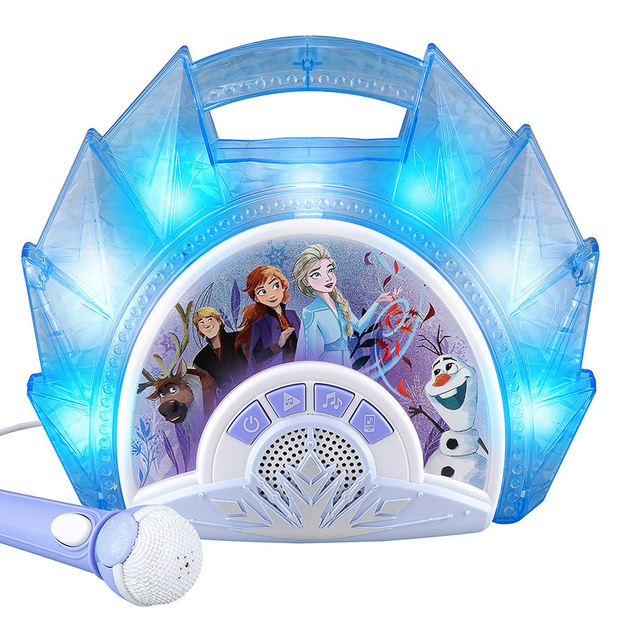 eKids Frozen Sing Along Boom Box Speaker with Microphone for Fans of Frozen Toys for Girls, Kids Karaoke Machine with Built in Music and Flashing Lights