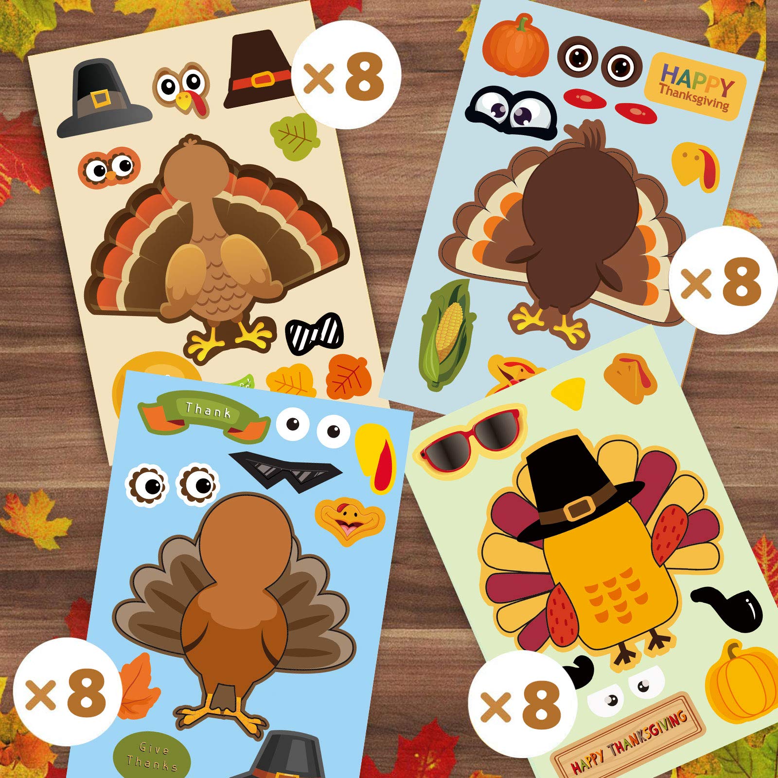 Make-A-Turkey Stickers Thanksgiving Party Favors Supplies 368pcs-DIY Stickers for Kids Turkey Games Crafts Stickers Autumn Fall Harvest Halloween Thanksgiving Decorations 32 Sheets