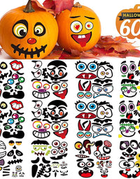 Halloween Pumpkin Decorating Stickers, Jack-O-Lantern Face Decals Kit for Pumpkins and Squashes, 60 Cute Expressions Crafts Stickers Halloween Treat Party Supplies Idea Gifts for Kids
