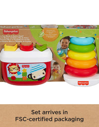 Fisher-Price Baby's First Blocks and Rock-a-Stack gift set, 2 plant-based toys for infants ages 6 months and older
