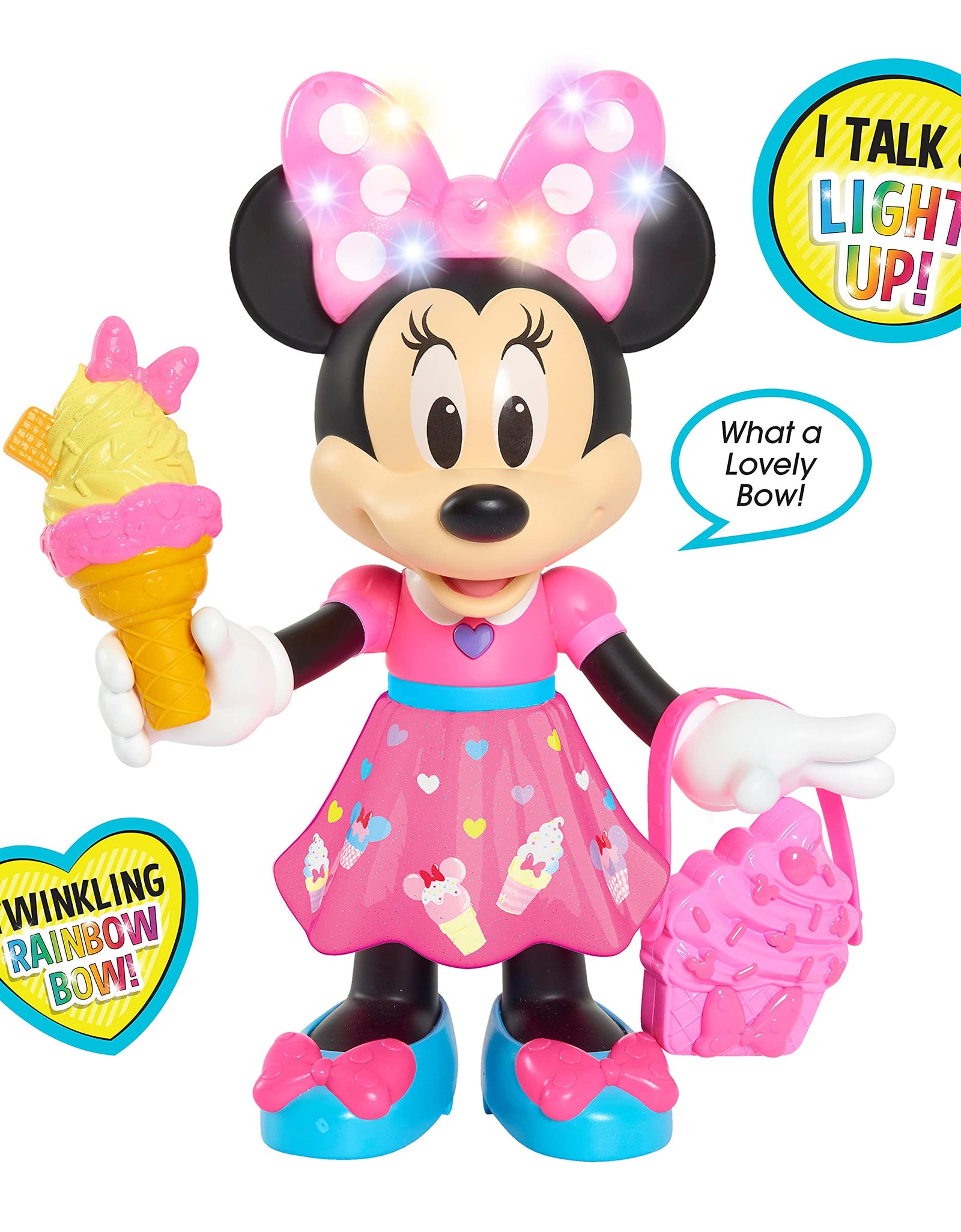 Disney Junior Sweets & Treats Minnie Mouse, Interactive 10-Inch Doll with Lights, Sounds, and Accessories, by Just Play
