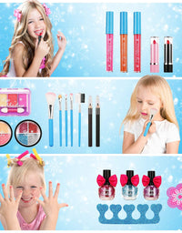 PERRYHOME Kids Makeup Kit for Girl, 24 Pcs Washable Makeup Kit Real Cosmetic Toy with Bag, Safe & Non-Toxic Frozen Makeup Set for Princess, Toddler Makeup Set Kids Toys for 3-12 Years Old Girls Gift
