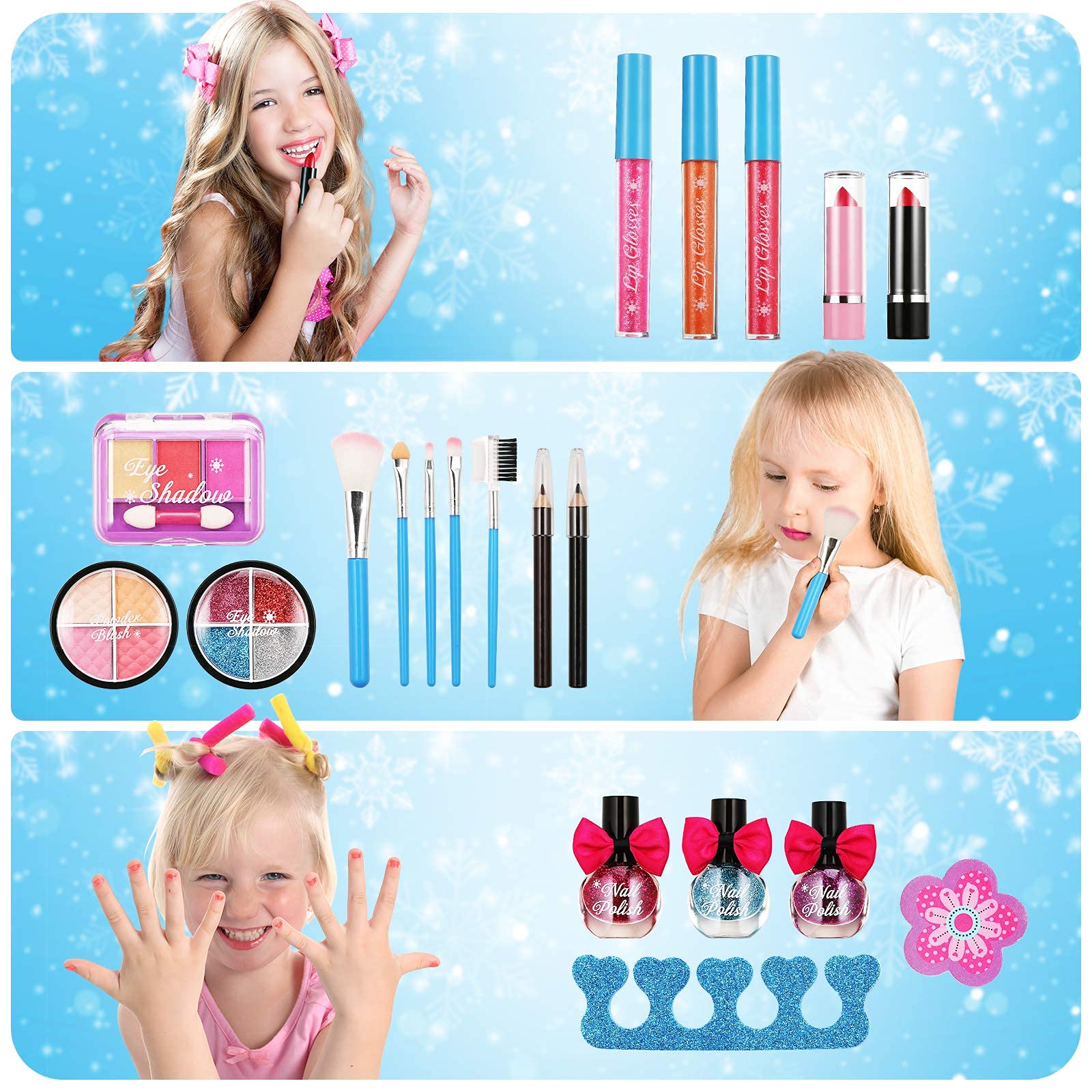 PERRYHOME Kids Makeup Kit for Girl, 24 Pcs Washable Makeup Kit Real Cosmetic Toy with Bag, Safe & Non-Toxic Frozen Makeup Set for Princess, Toddler Makeup Set Kids Toys for 3-12 Years Old Girls Gift