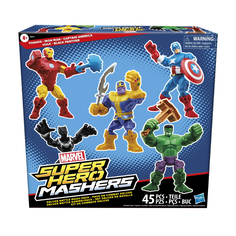 Marvel Hasbro Super Hero Mashers Battle Mash Collection Pack, Includes Iron Man, Black Panther, Thanos, Hulk, and Captain America 6-inch Figures (Amazon Exclusive)