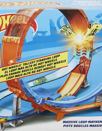 Hot Wheels Massive Loop Mayhem Track Set with Huge 28-Inch Wide Track Loop Slam Launcher, Battery Box & 1 1:64 Scale Car, Designed for Multi-Car Play, Gift for Kids 5 Years Old & Up
