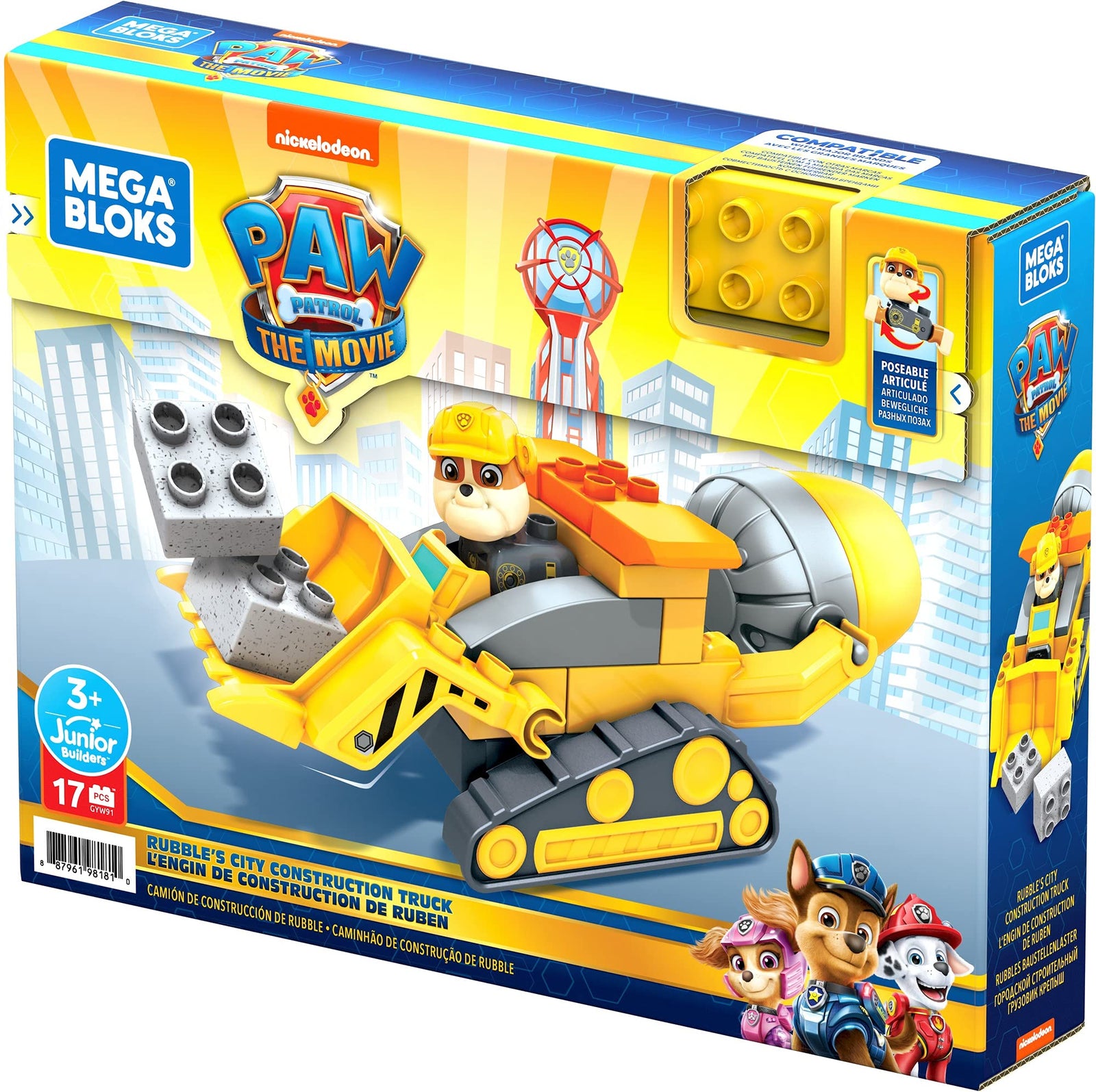Mega Bloks PAW Patrol Rubble's City Construction Truck, Building Toys for Toddlers (17 Pieces)