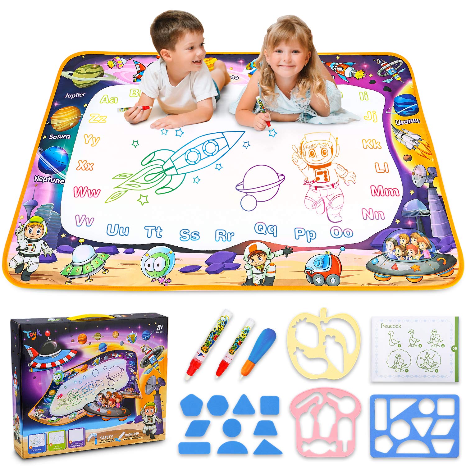 Aqua Magic Mat - Kids Painting Writing Doodle Board Toy - Color Doodle Drawing Mat Bring Magic Pens Educational Toys for Age 2 3 4 5 6 7 8 Year Old Girls Boys Toddler Gift