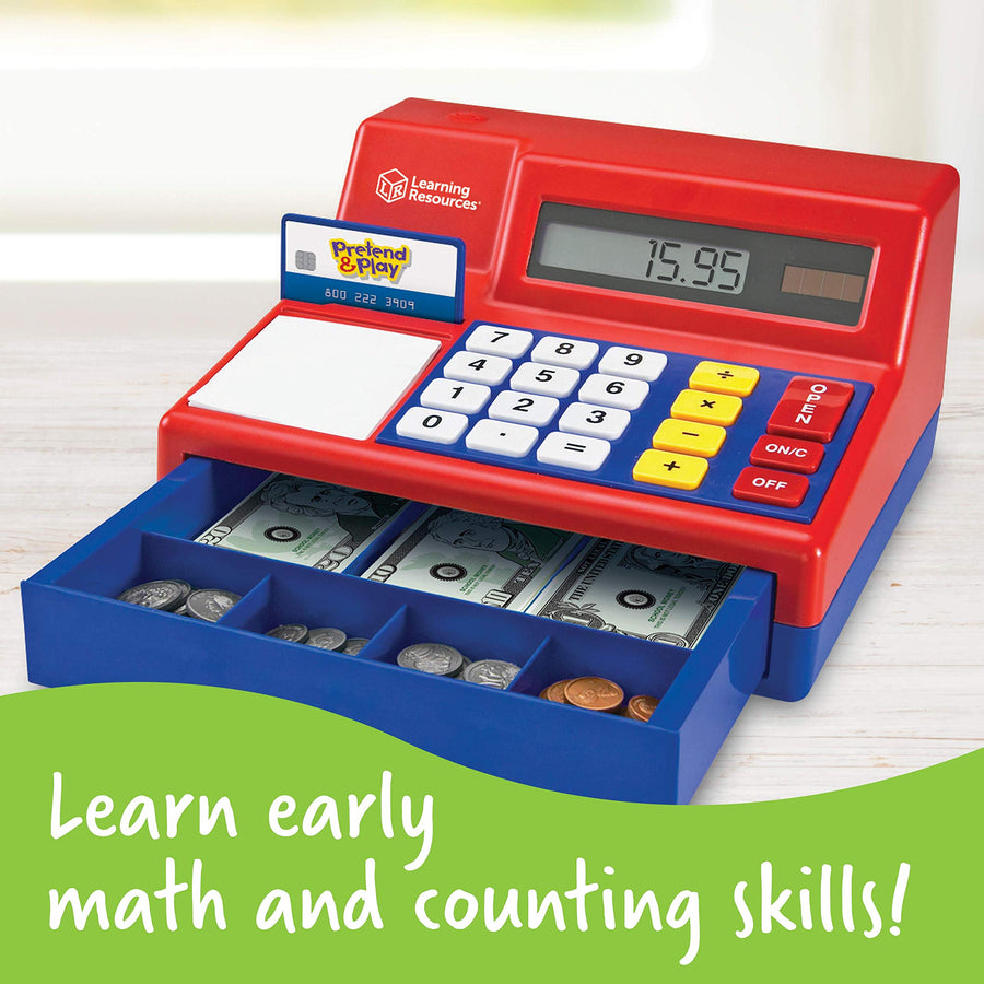 Learning Resources Pretend & Play Calculator Cash Register, Pretend Play Toys, Classic Counting Toy, Play Cash Register for Kids, Develops Early Math Skills, 73 Pieces, Ages 3+