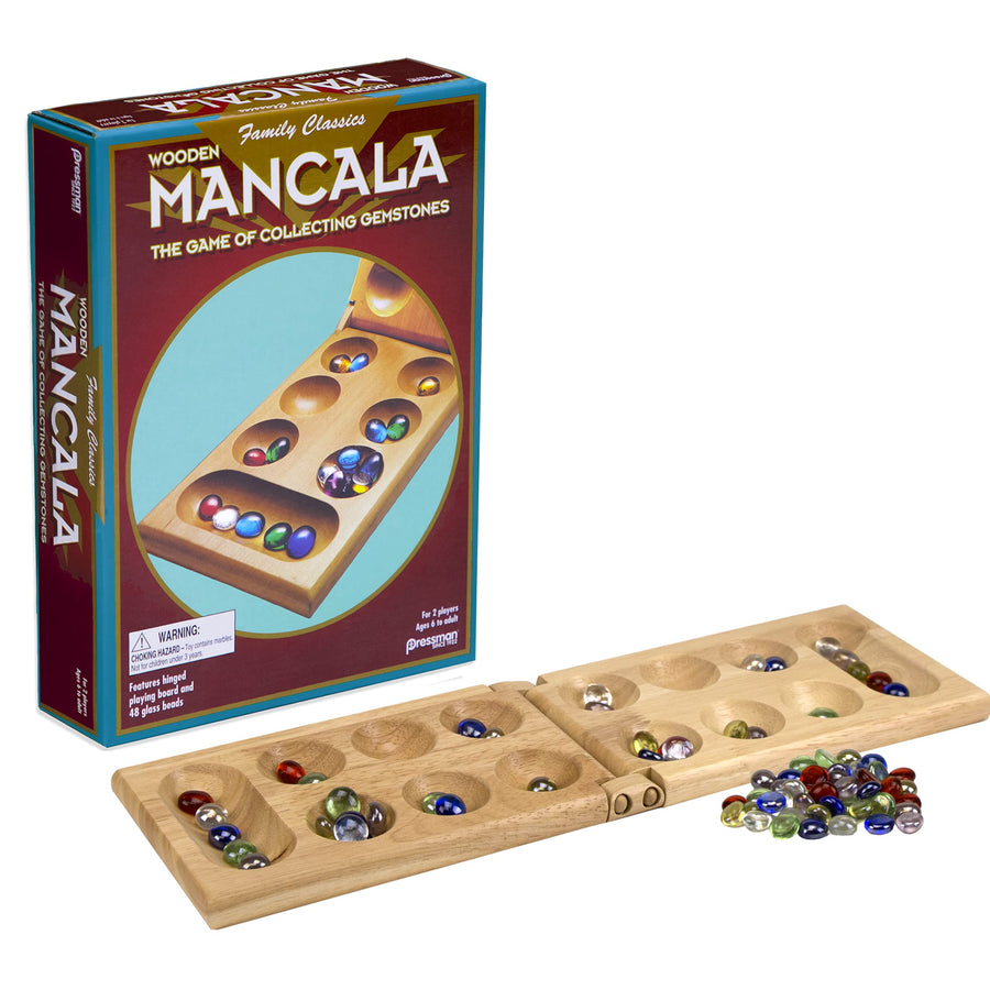Pressman Mancala - Real Wood Folding Set, with Multicolor Stones by Pressman