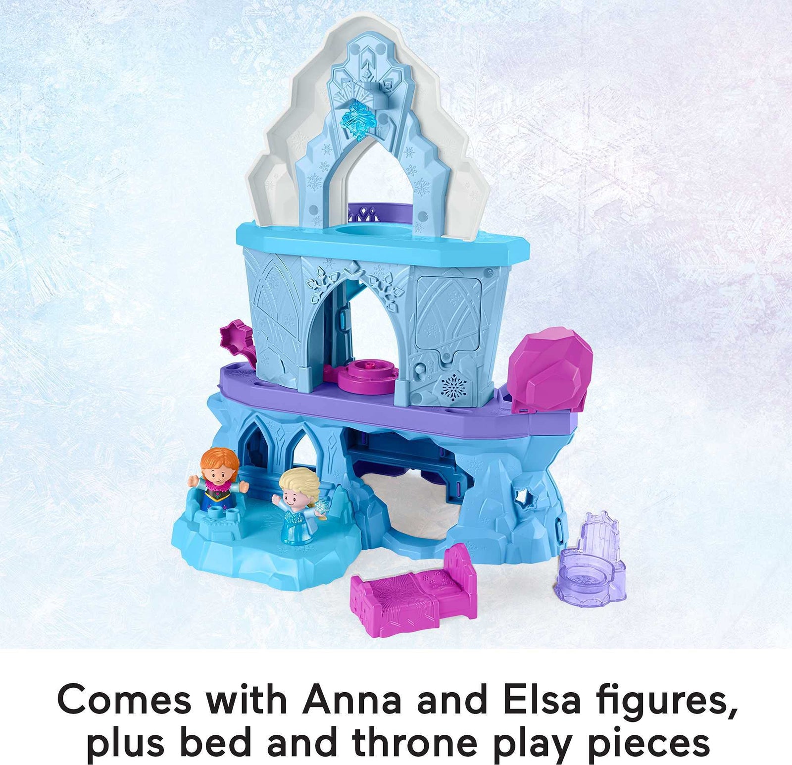 Fisher-Price Little People – Disney Frozen Elsa’s Enchanted Lights Palace musical playset with Anna and Elsa figures for toddlers and preschool kids