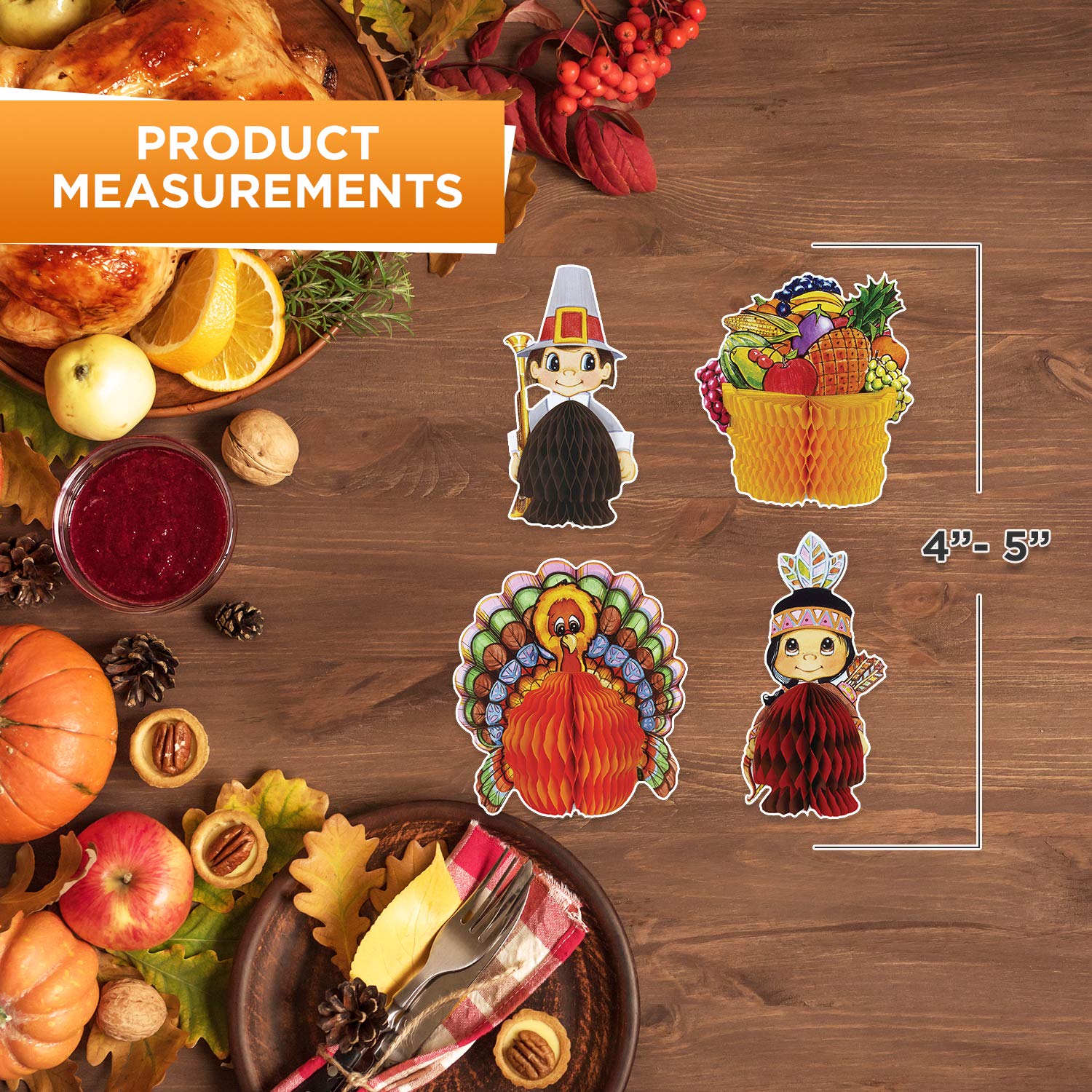 Beistle 4-Pack Decorative Thanksgiving Playmates, 4-Inch-5-Inch