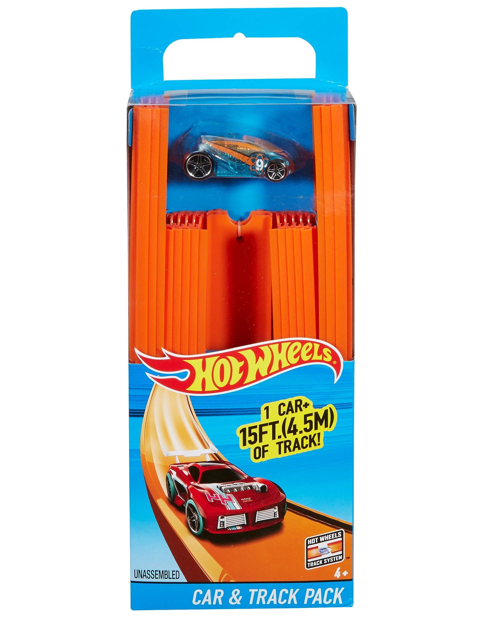 Hot Wheels Track Builder Straight Track with Car 15 Feet [Styles May Vary]