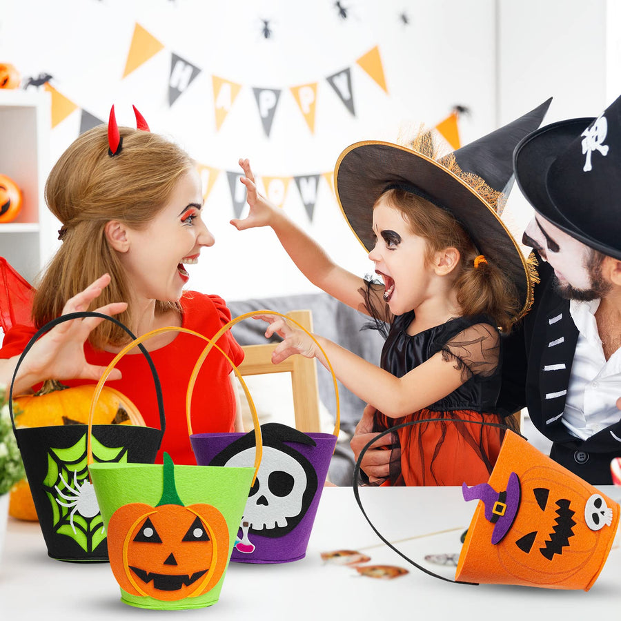 6 Pack Candy Felt Holder Buckets for Kids, Halloween Boo baskets for Trick or Treating Bags, Halloween Candy Pails, Halloween Snacks, Halloween Goodie Bags, Bucket Decoration, Spooky Baskets