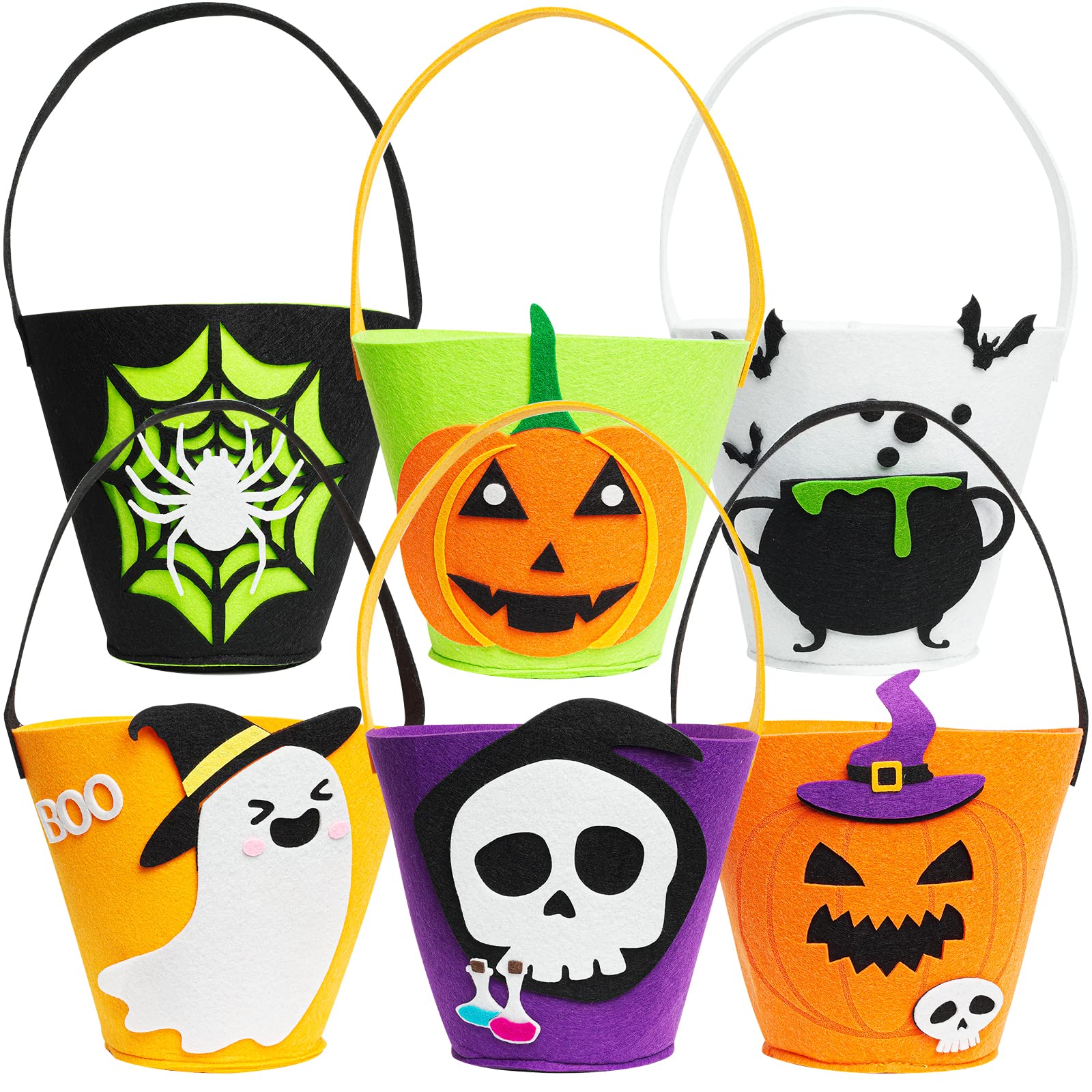 6 Pack Candy Felt Holder Buckets for Kids, Halloween Boo baskets for Trick or Treating Bags, Halloween Candy Pails, Halloween Snacks, Halloween Goodie Bags, Bucket Decoration, Spooky Baskets