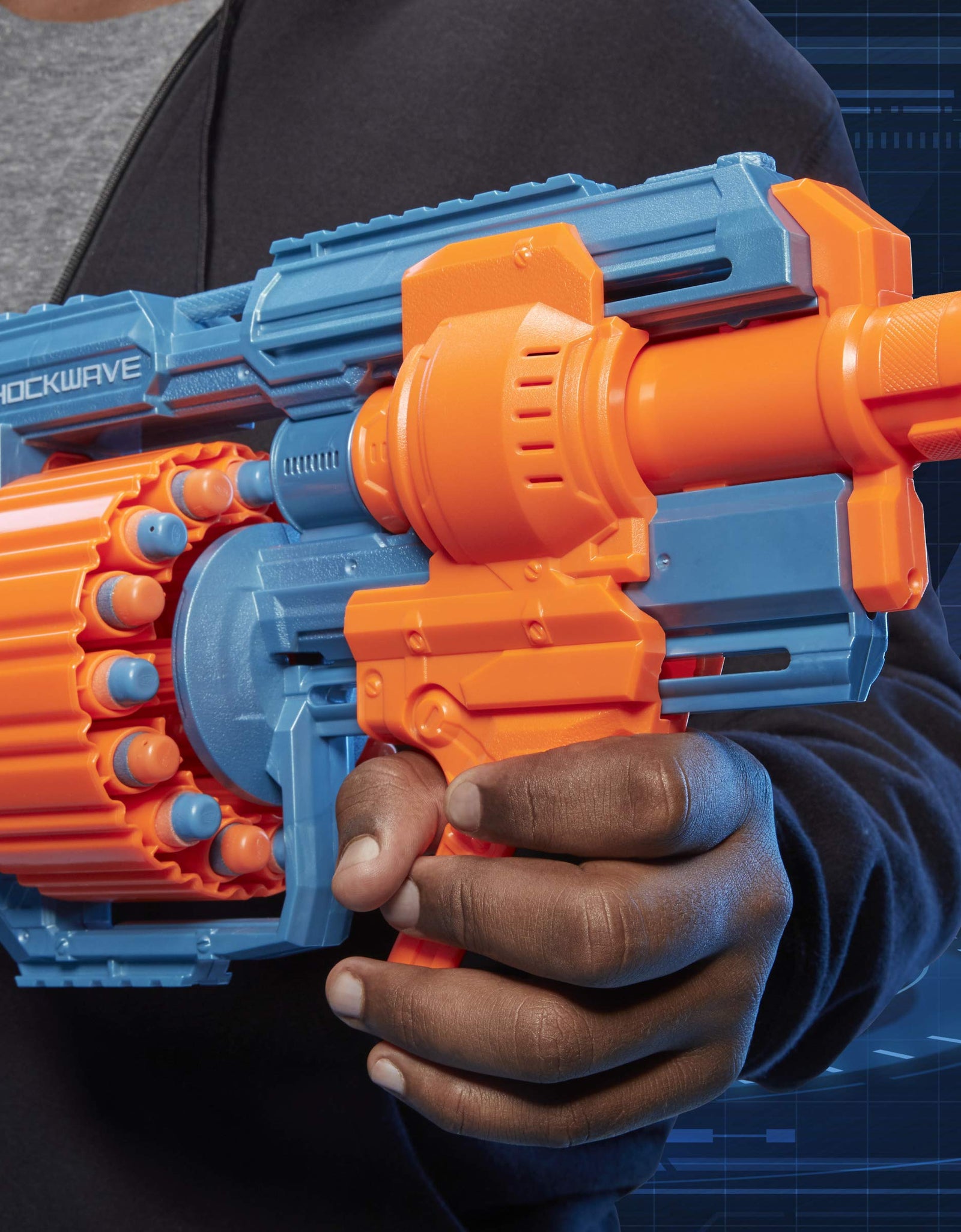 NERF Elite 2.0 Shockwave RD-15 Blaster, 30 Darts, 15-Dart Rotating Drum, Pump-Action Slam Fire, Built-in Customizing Capabilities